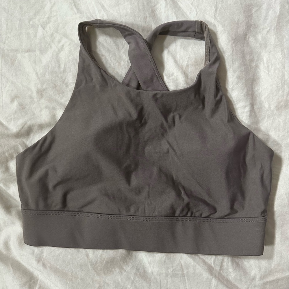 Fabletics tan/mauve high neck sports bra - size medium